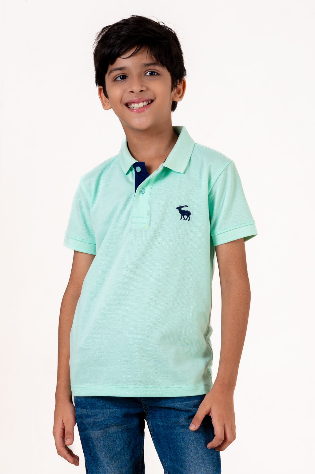 Polo With Contrast Placket And Emb Pista Green