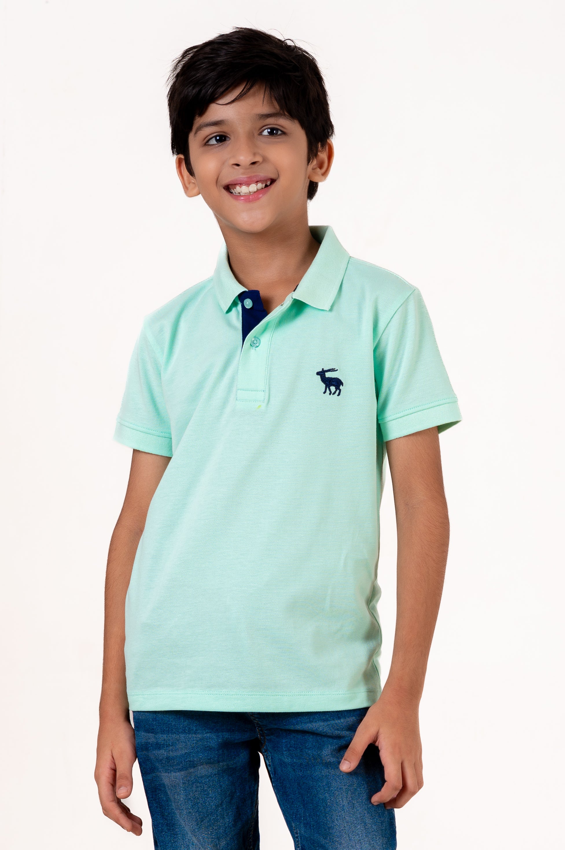 Polo With Contrast Placket And Emb Pista Green