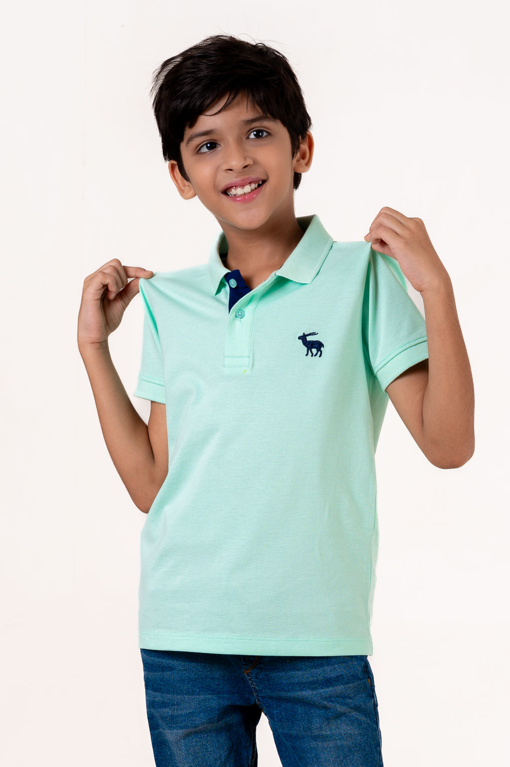 Polo With Contrast Placket And Emb Pista Green