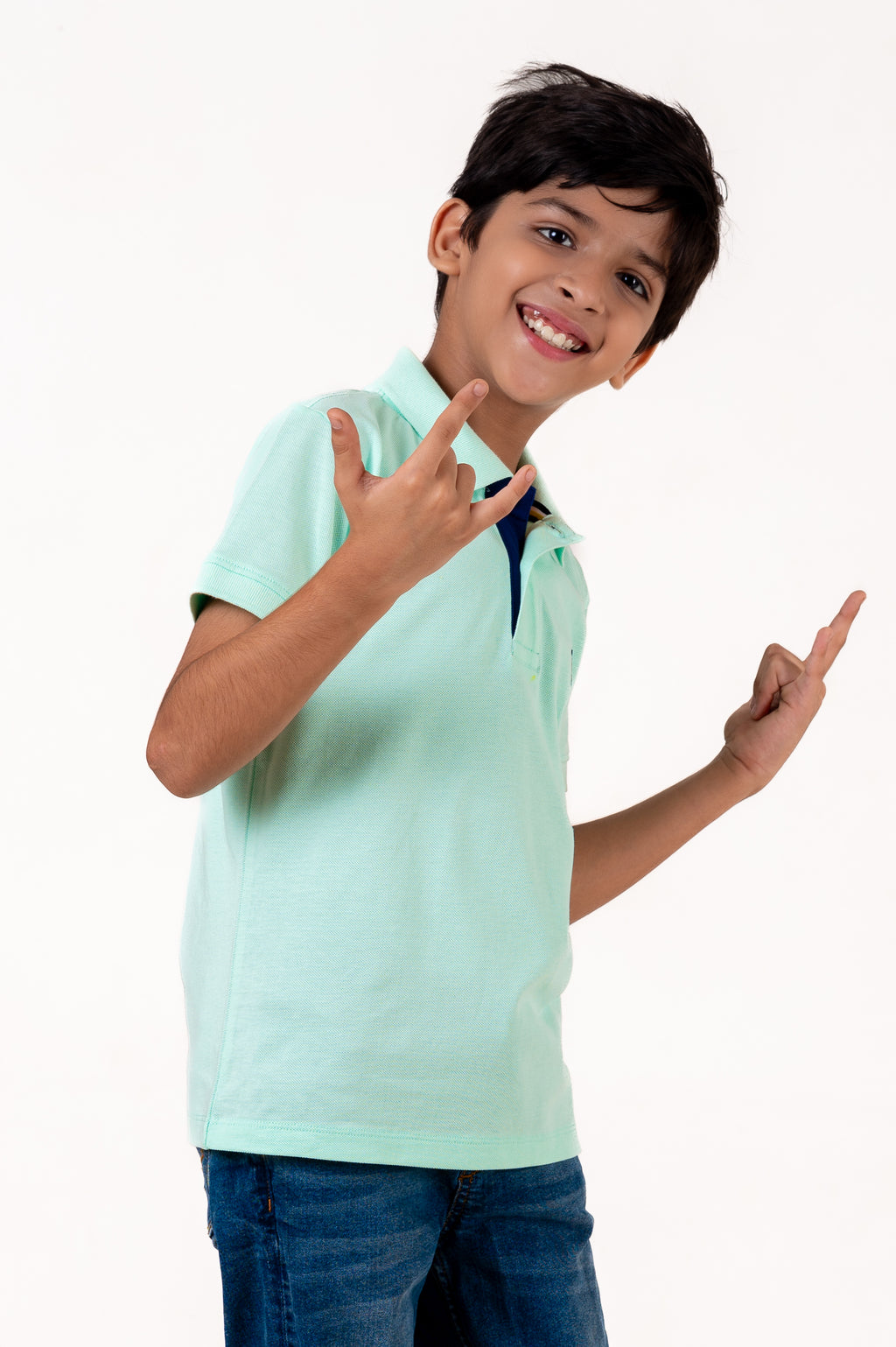 Polo With Contrast Placket And Emb Pista Green