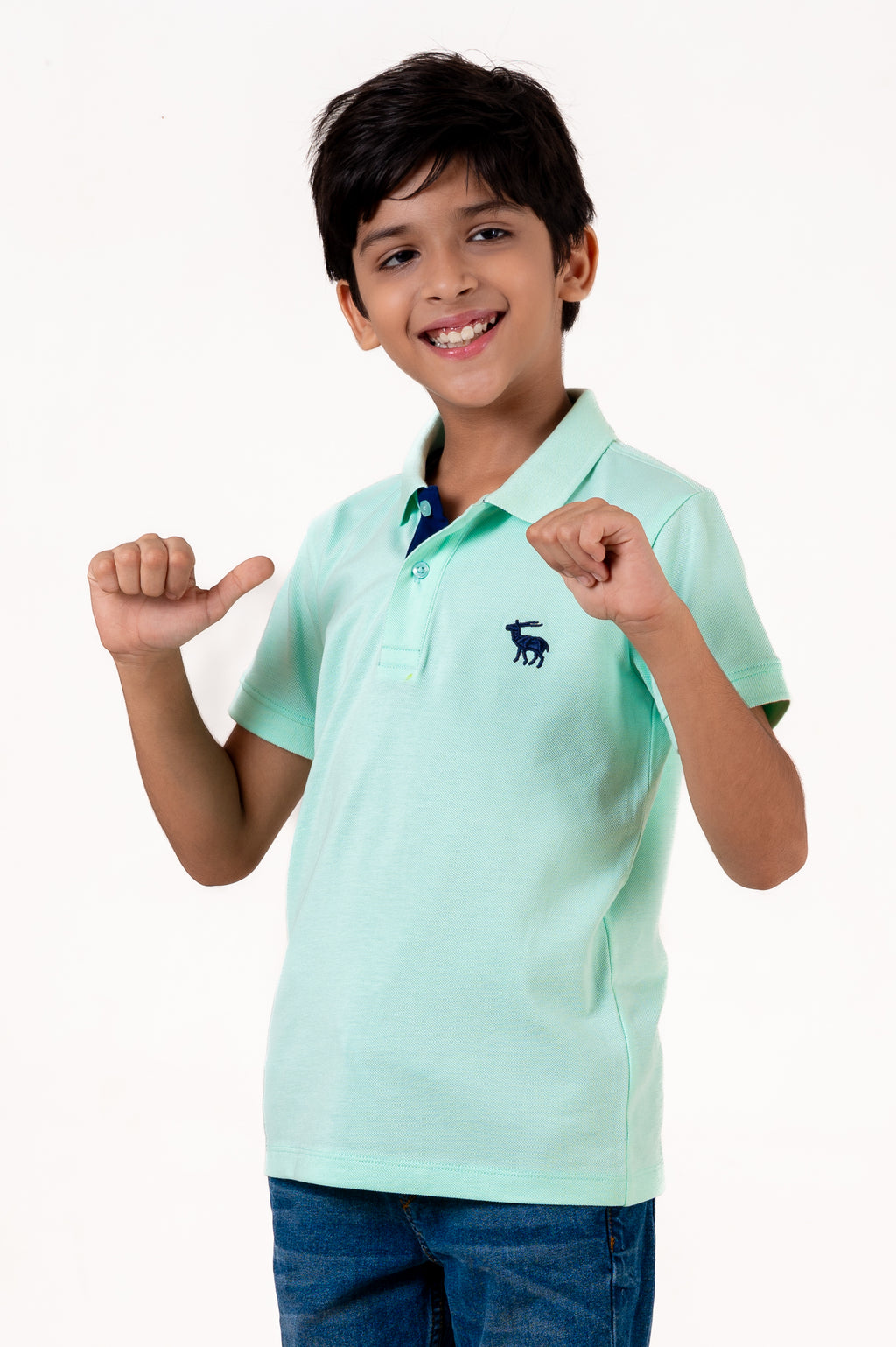 Polo With Contrast Placket And Emb Pista Green