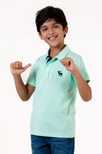 Polo With Contrast Placket And Emb Pista Green