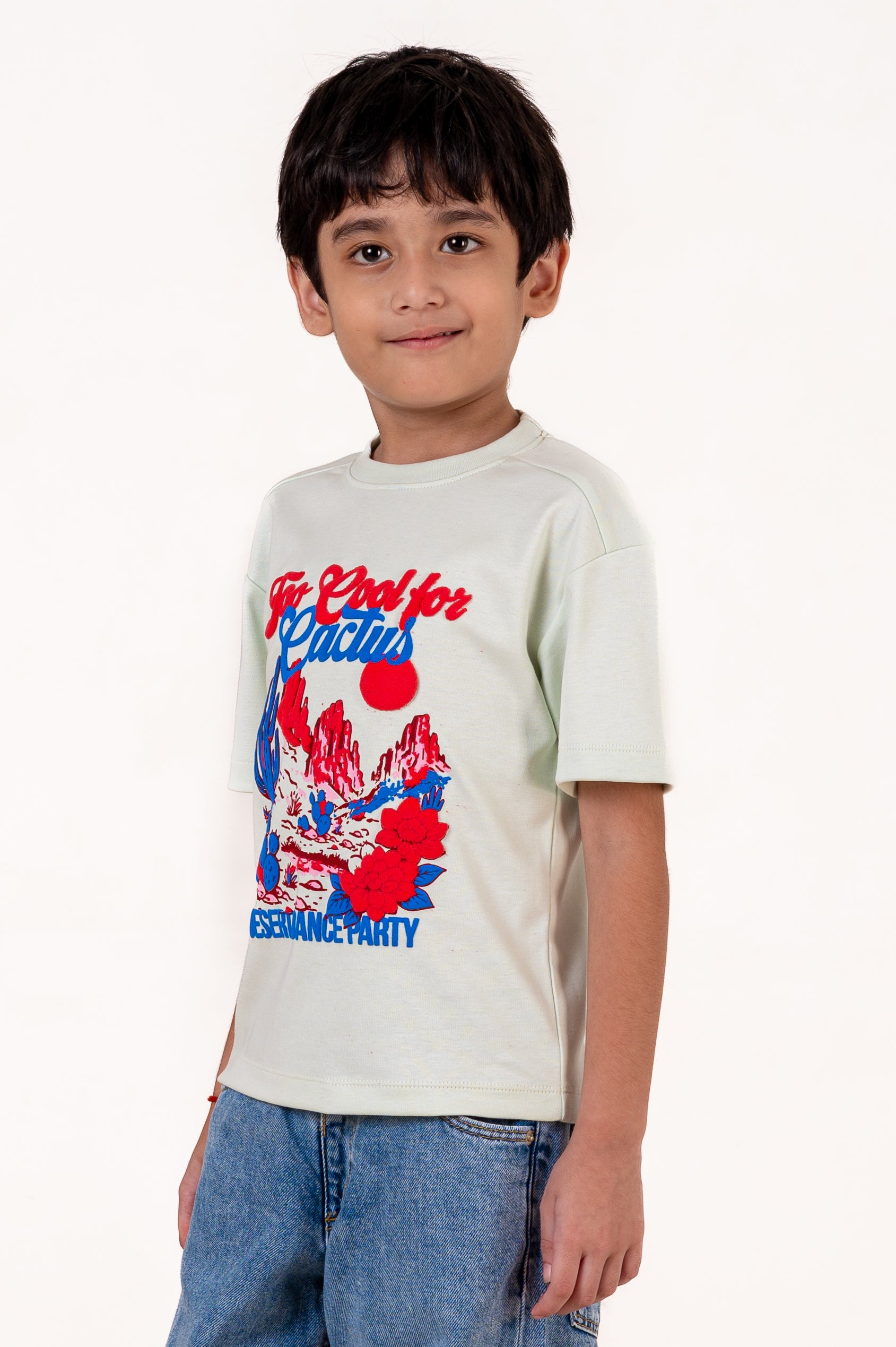 Crew Neck With Puff Print Pista Green