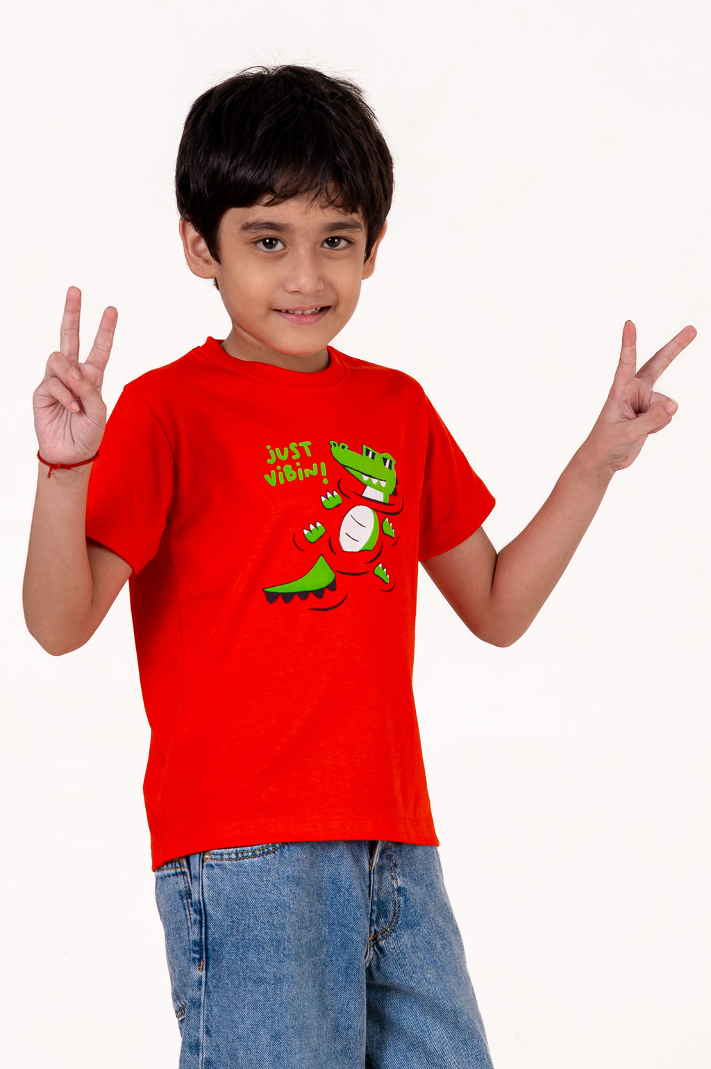 Crew Neck With Puff Print Red