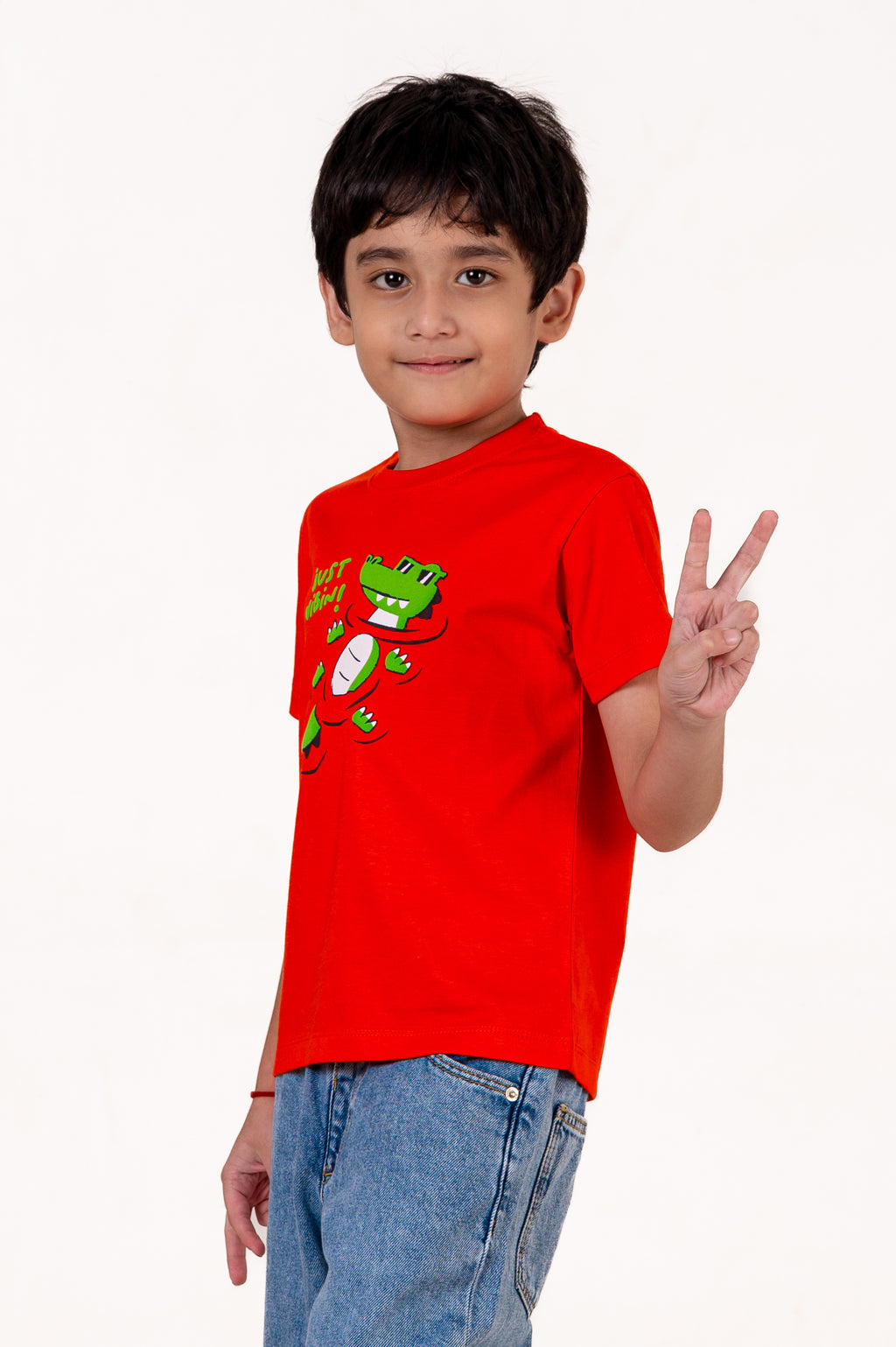 Crew Neck With Puff Print Red