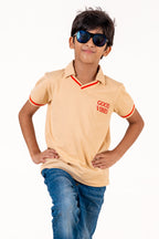 V Neckpolo With Tipping Placket And Cuff With Emb Cream