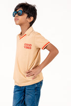 V Neckpolo With Tipping Placket And Cuff With Emb Cream