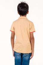 V Neckpolo With Tipping Placket And Cuff With Emb Cream