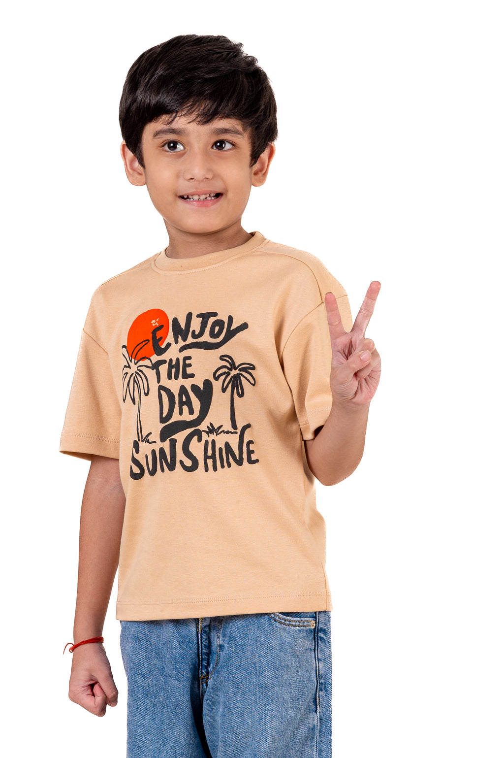 Crew Neck With Puff Print Ivory Cream