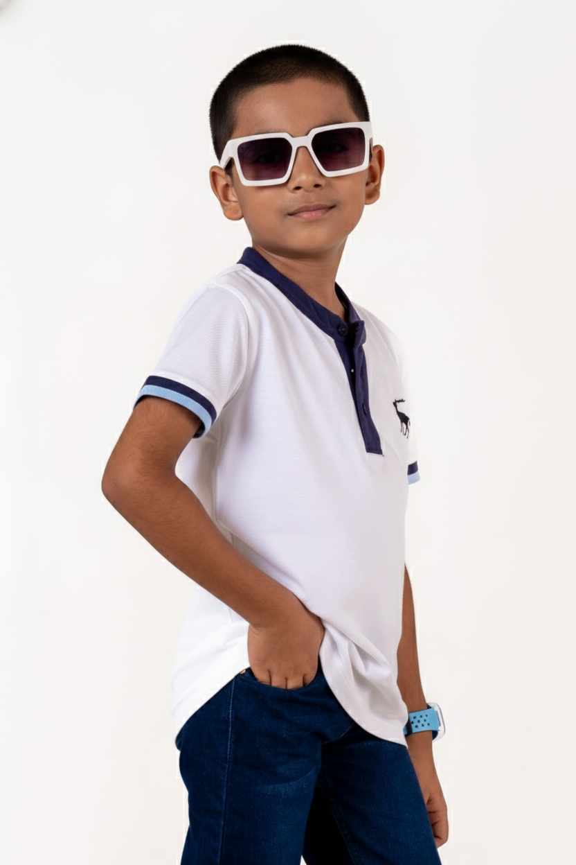 Henly Neck With Contrast Placket And Emb Cloud Dancer