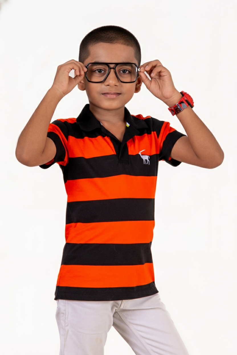 Polo Y/D Contrast Placket And Emb Orange