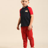 Bright Red/Navy Raglan Polo