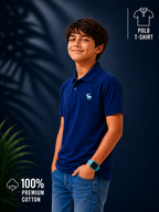 Polo With Contrast Placket And Emb Navy