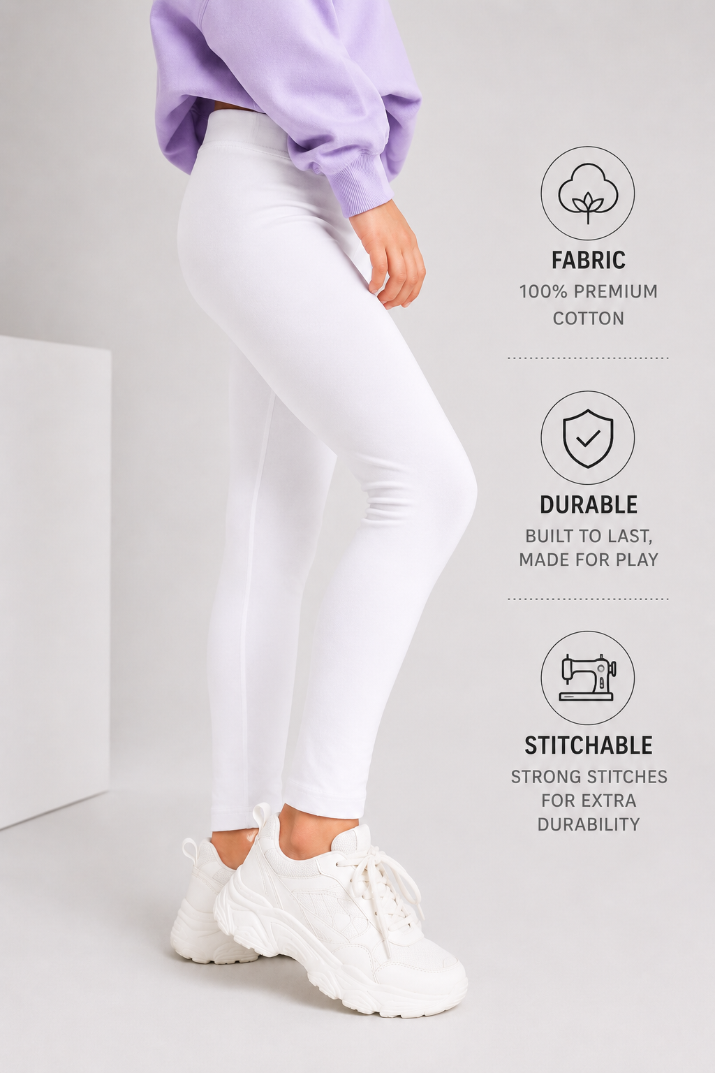 Organic Cotton Plain Leggings Bright White