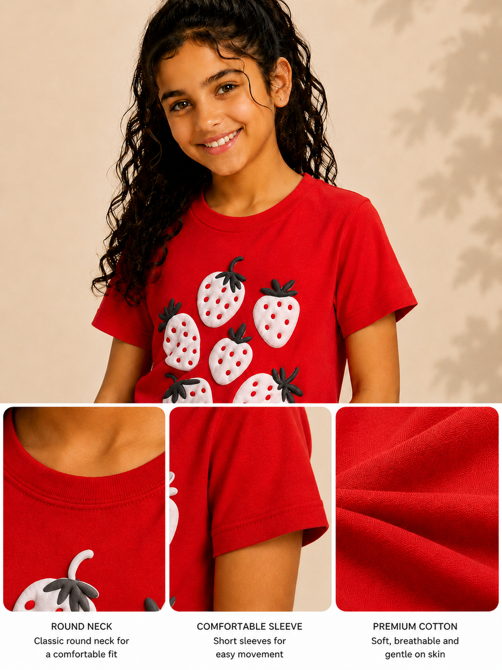 Organic Cotton Crew Neck With Puff Print Red