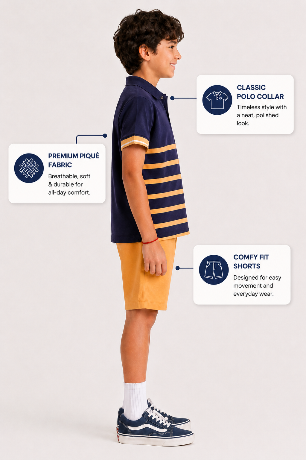 Organic Cotton Co Ords With Stripes Print T Shirt Navy