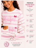 Organic Cotton Crew Neck Y/D With Firel And Puff Print Pink