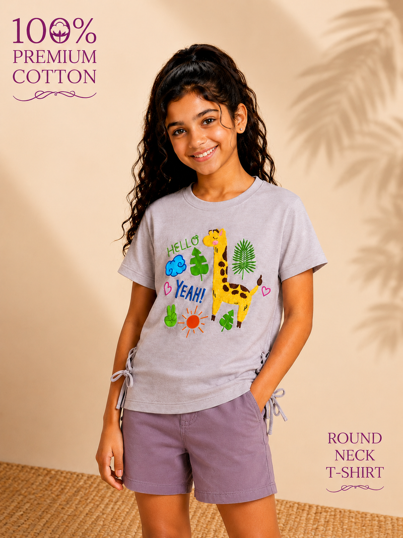 Organic Cotton Crew Neck With Chennile Emb And Bow Grey