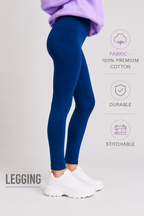 Organic Cotton Plain Leggings Estate Blue