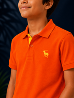 Polo With Contrast Placket And Emb Red