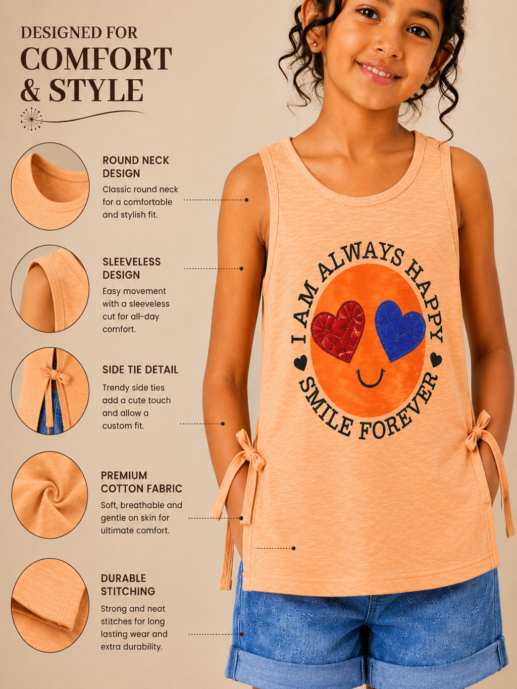 Tank Top With Gilter Print Orange