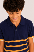 Organic Cotton Co Ords With Stripes Print T Shirt Navy