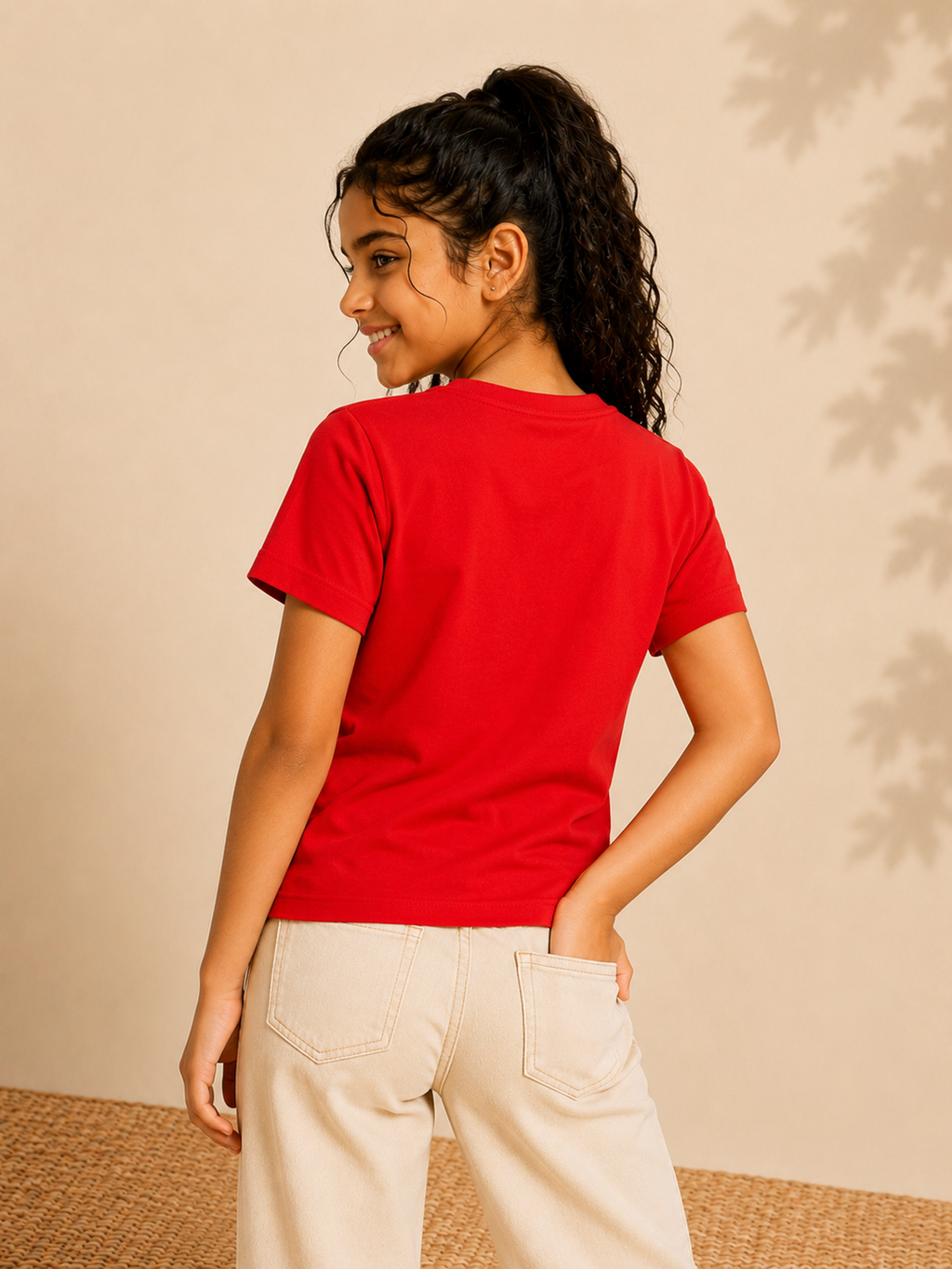 Organic Cotton Crew Neck With Puff Print Red