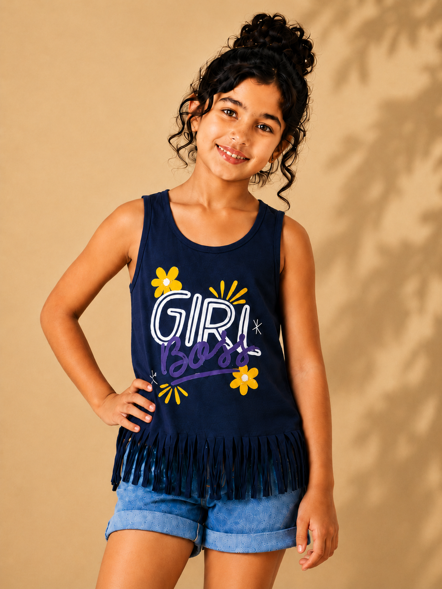 Organic Cotton Tank Top With Normal Print Navy
