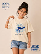 Organic Cotton Crew Neck With Normal Print And Sequence Cream