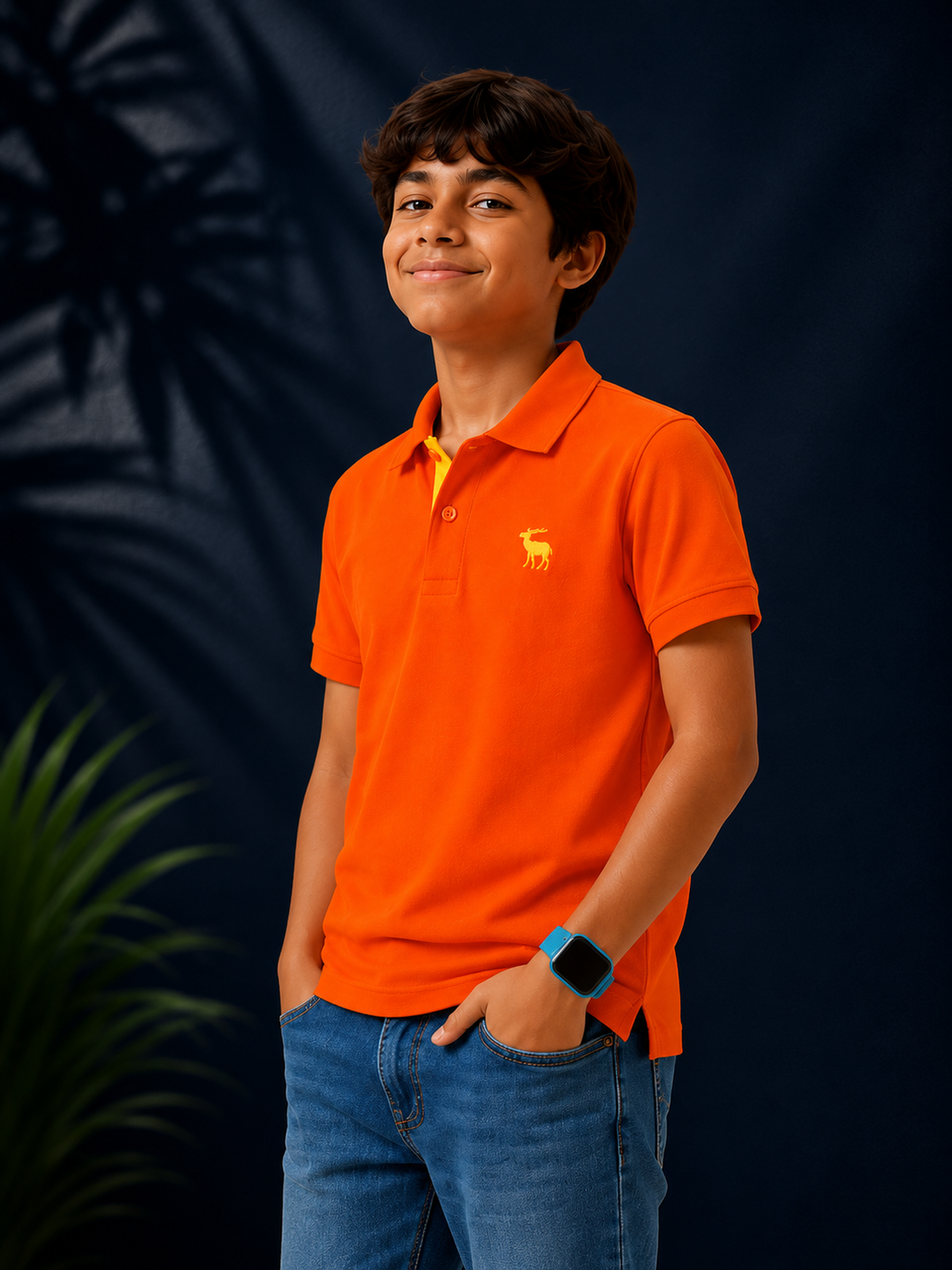 Polo With Contrast Placket And Emb Red
