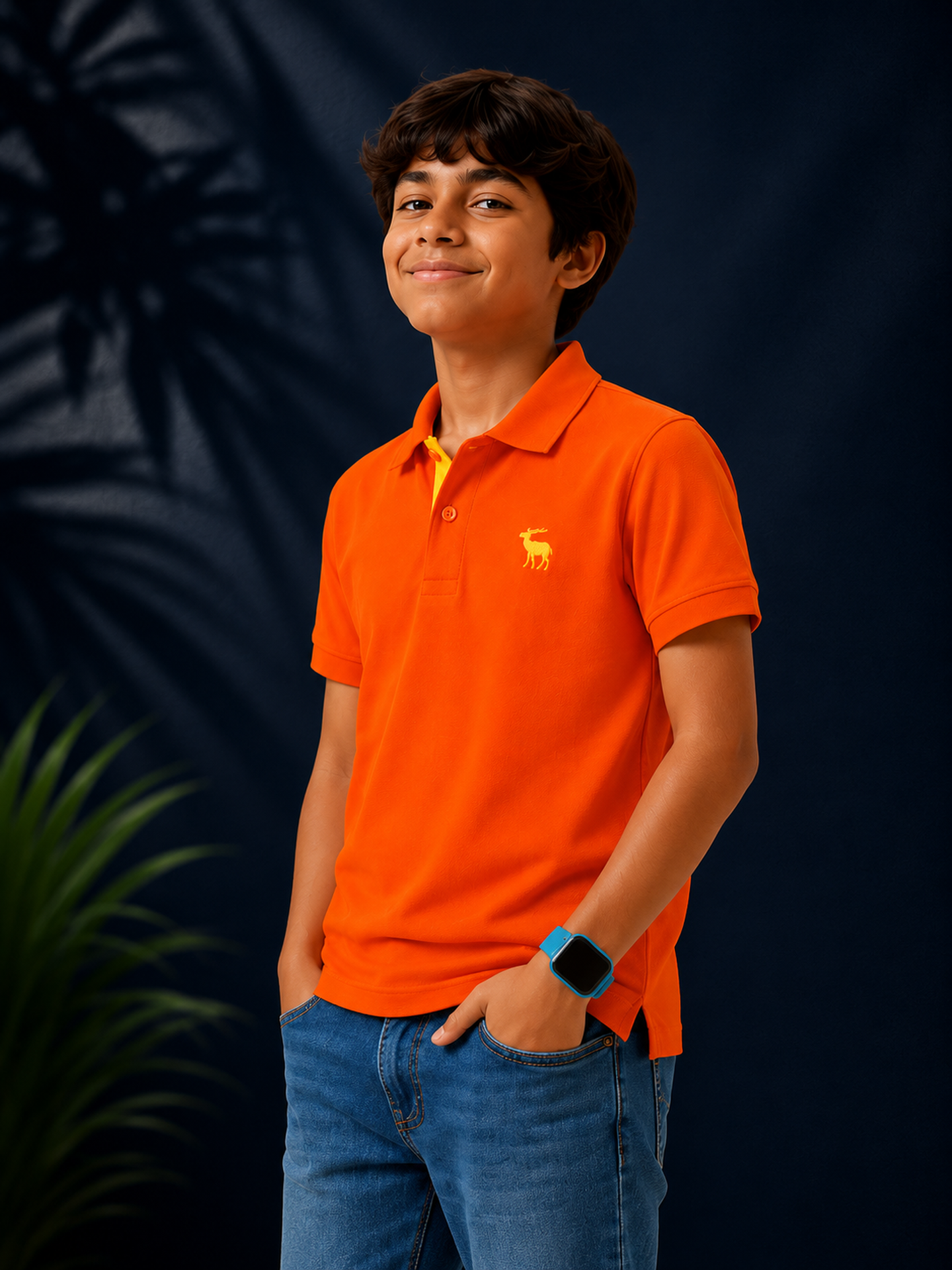 Polo With Contrast Placket And Emb Red