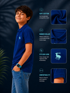 Polo With Contrast Placket And Emb Navy