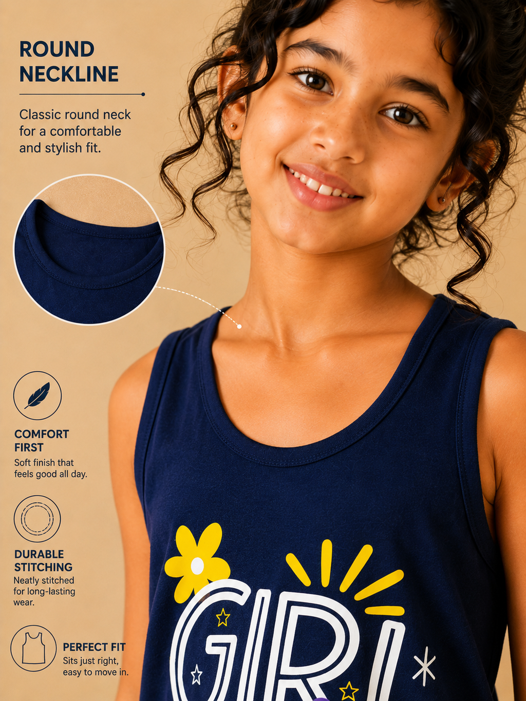 Organic Cotton Tank Top With Normal Print Navy