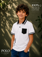 Organic Cotton Kids Polo With Hd Print Cloud Dancer