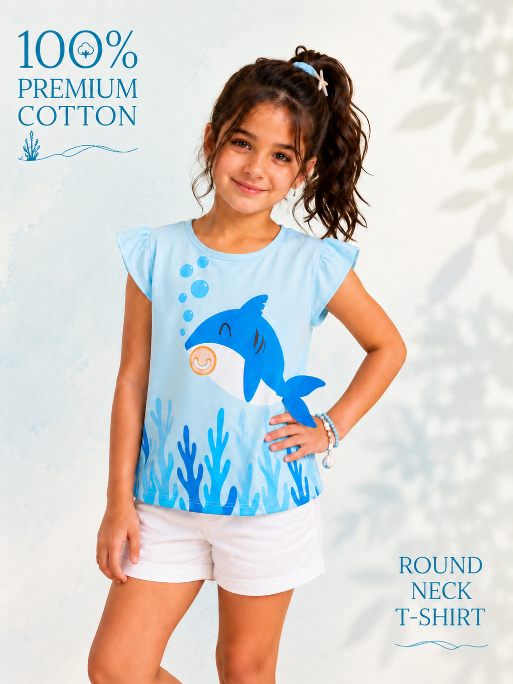Organic Cotton Crew Neck With Normal Print And Fabric Patch Blue