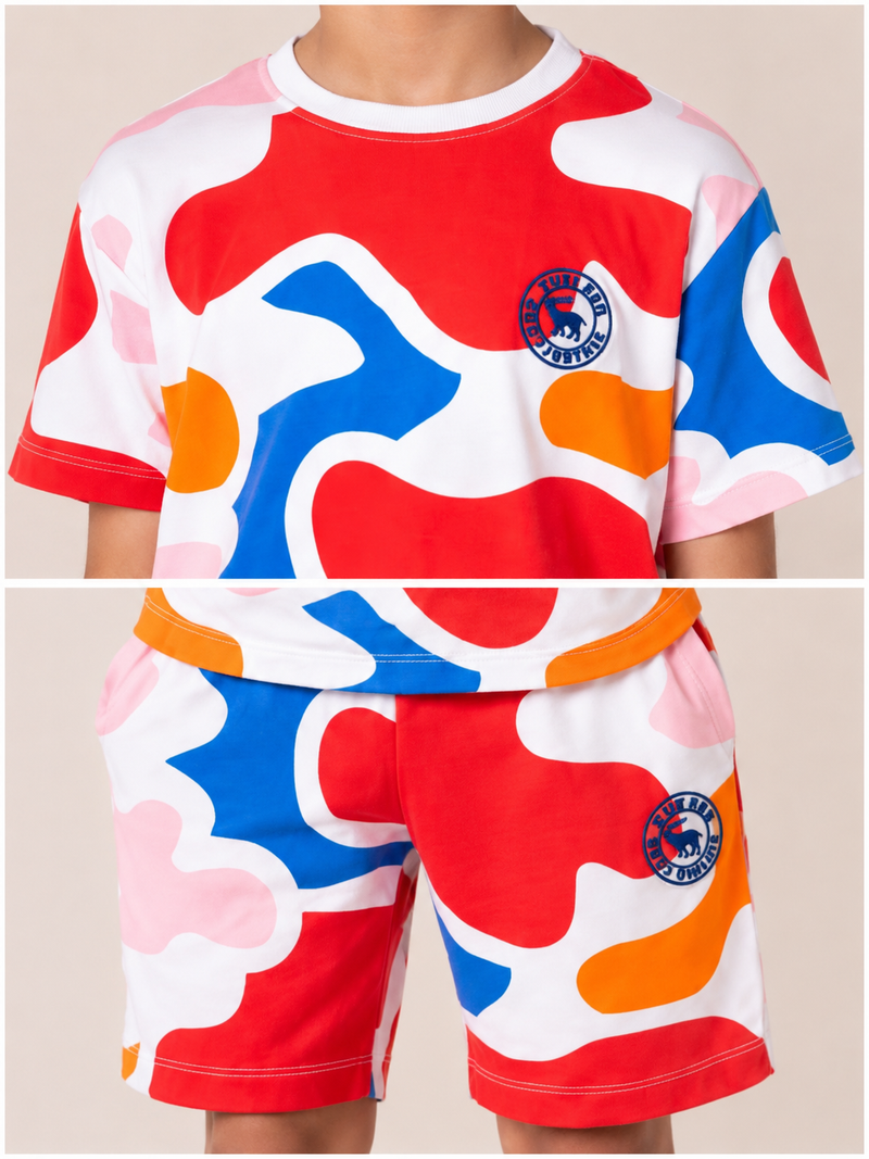 Organic Cotton Co Ords With Aop Print With Rubber Bagde Cloud Dancer