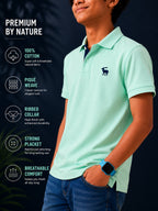 Polo With Contrast Placket And Emb Pista Green
