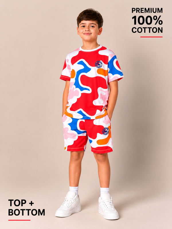 Organic Cotton Co Ords With Aop Print With Rubber Bagde Cloud Dancer