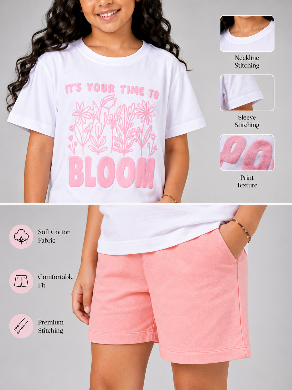 Organic Cotton Co Ords With Puff Print Pink