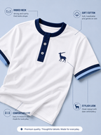 Organic Cotton Henly Neck With Contrast Placket And Emb Cloud Dancer