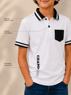 Organic Cotton Kids Polo With Hd Print Cloud Dancer