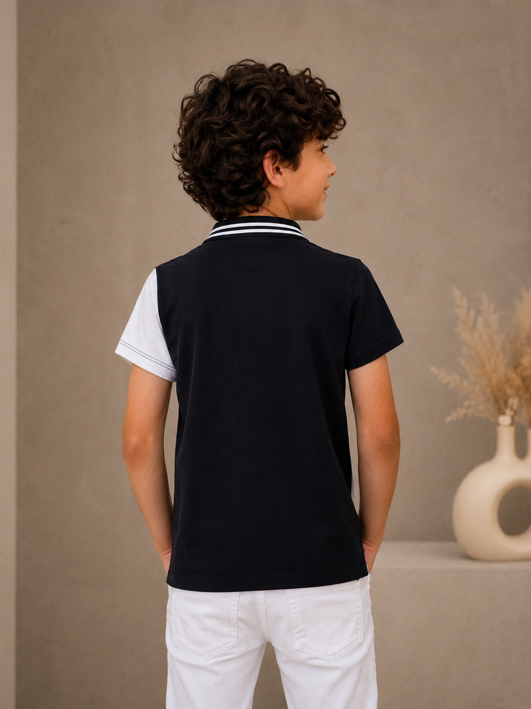 Organic Cotton Polo With Print And Cut & Sew Black