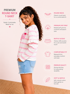 Organic Cotton Crew Neck Y/D With Firel And Puff Print Pink