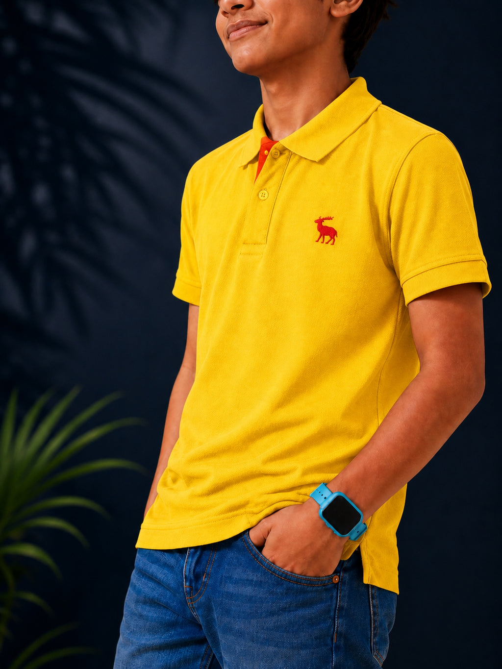 Polo With Contrast Placket And Emb Yellow