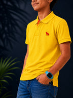 Polo With Contrast Placket And Emb Yellow