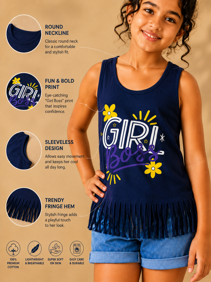 Organic Cotton Tank Top With Normal Print Navy