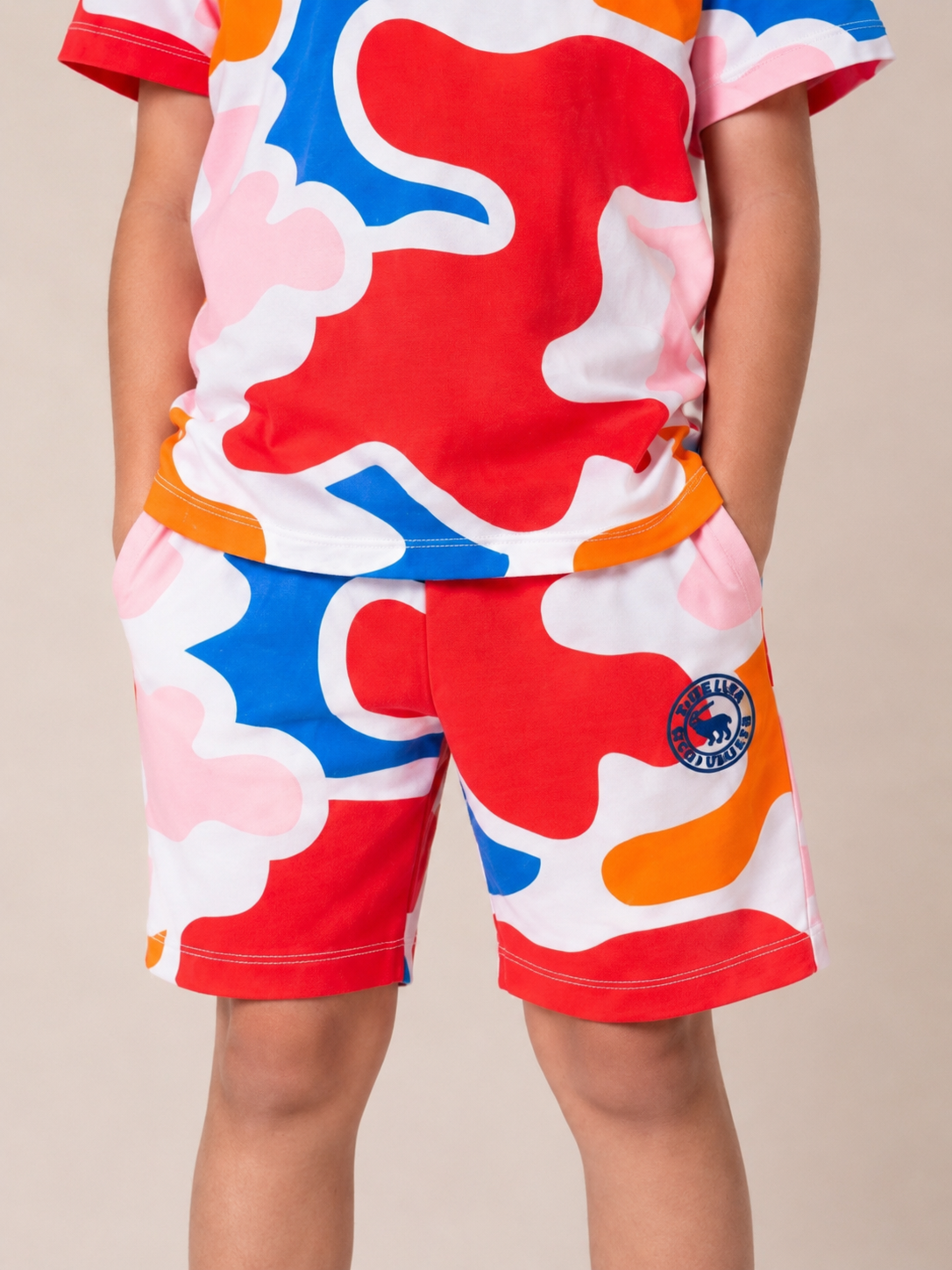 Organic Cotton Co Ords With Aop Print With Rubber Bagde Cloud Dancer