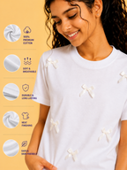 Organic Cotton Crew Neck With Bow White