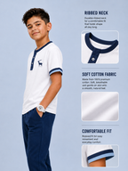 Organic Cotton Henly Neck With Contrast Placket And Emb Cloud Dancer