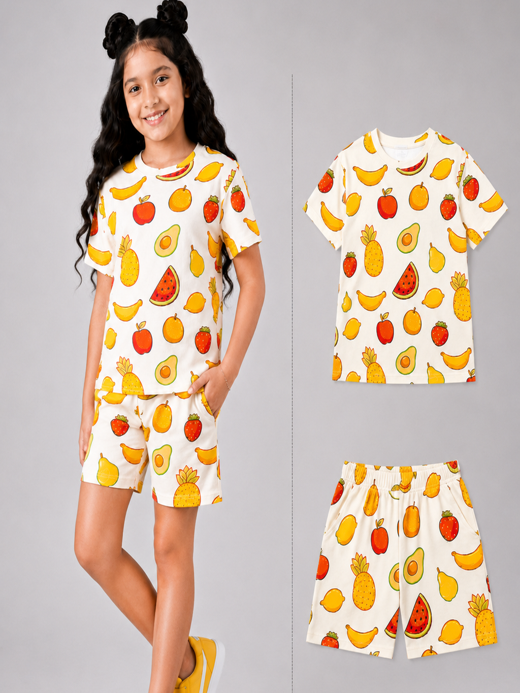 Organic Cotton Co Ords With Aop Print White